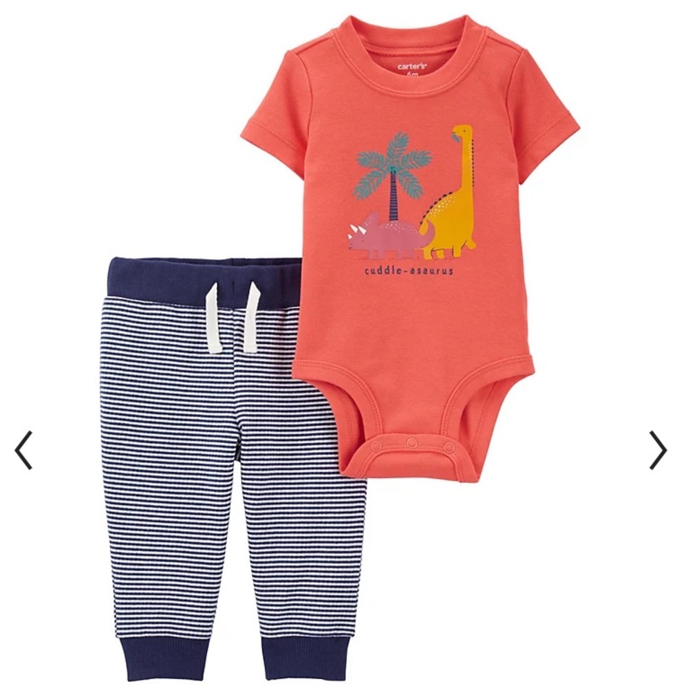 🦕🧡🦖NWT Carter’s “Cuddle-asaurus” Dino Graphic Bodysuit & Jogger Pants Set🦕🦖